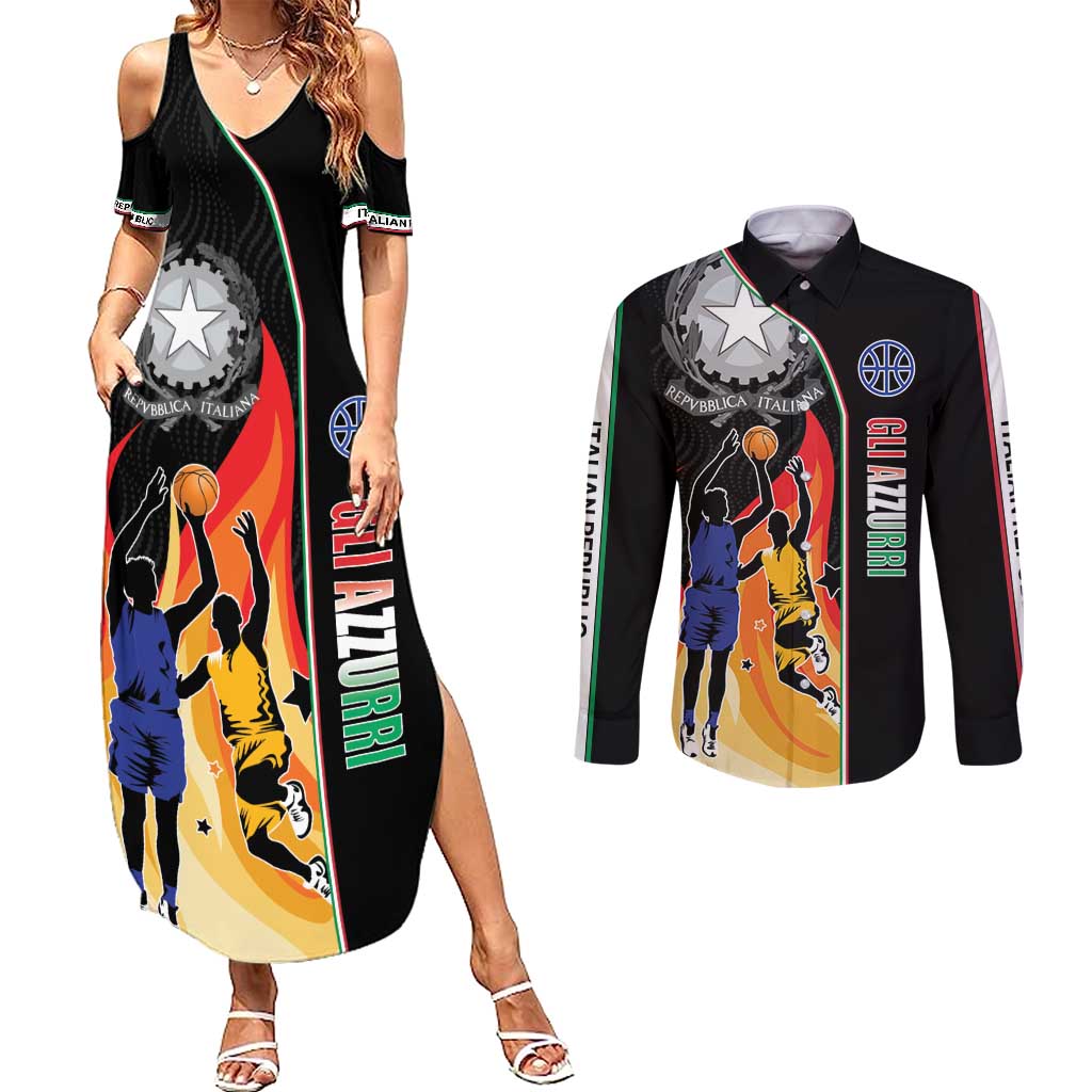 Custom Italian Republic Baketball Couples Matching Summer Maxi Dress and Long Sleeve Button Shirt Sporty Style