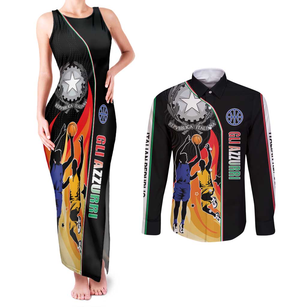 Custom Italian Republic Baketball Couples Matching Tank Maxi Dress and Long Sleeve Button Shirt Sporty Style
