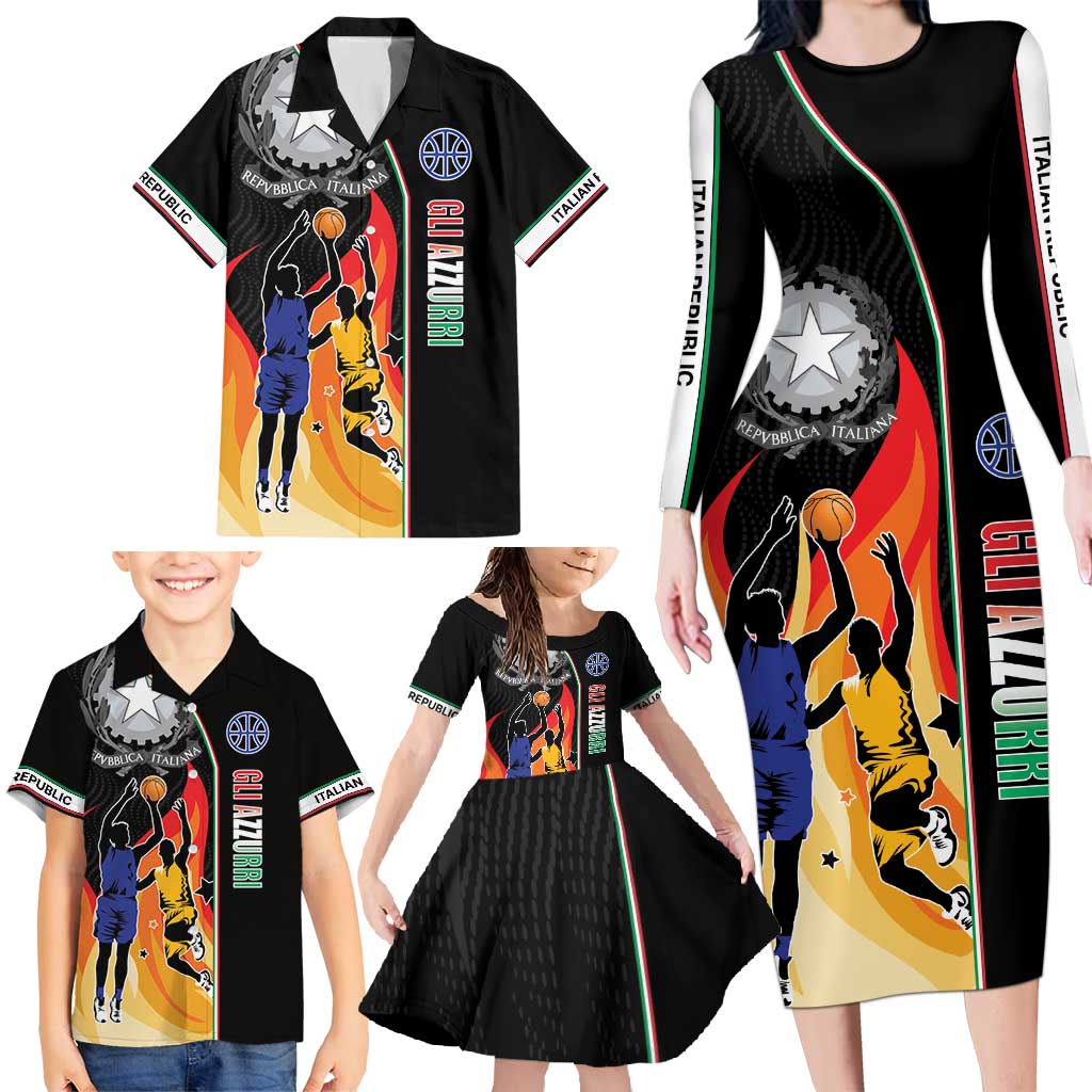 Custom Italian Republic Baketball Family Matching Long Sleeve Bodycon Dress and Hawaiian Shirt Sporty Style