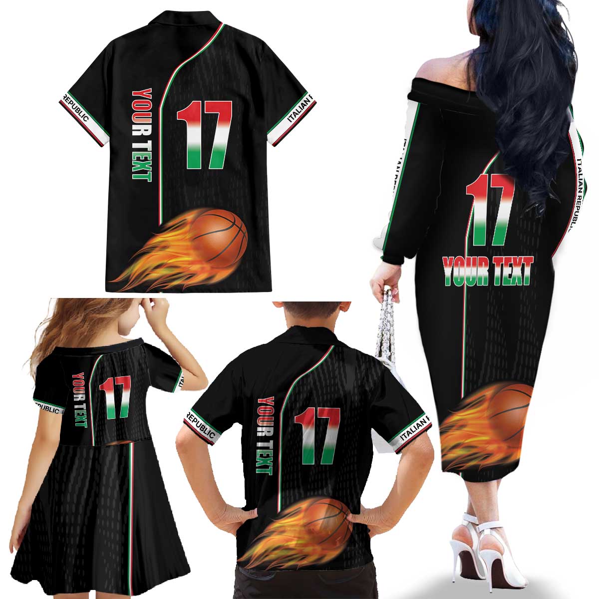 Custom Italian Republic Baketball Family Matching Off The Shoulder Long Sleeve Dress and Hawaiian Shirt Sporty Style