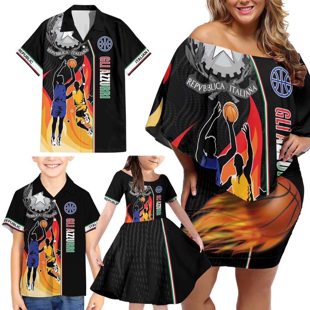 Custom Italian Republic Baketball Family Matching Off Shoulder Short Dress and Hawaiian Shirt Sporty Style