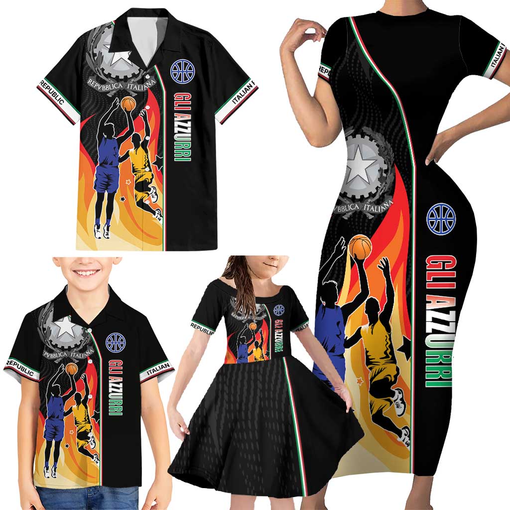 Custom Italian Republic Baketball Family Matching Short Sleeve Bodycon Dress and Hawaiian Shirt Sporty Style