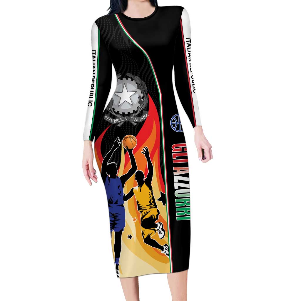 Custom Italian Republic Baketball Long Sleeve Bodycon Dress Sporty Style