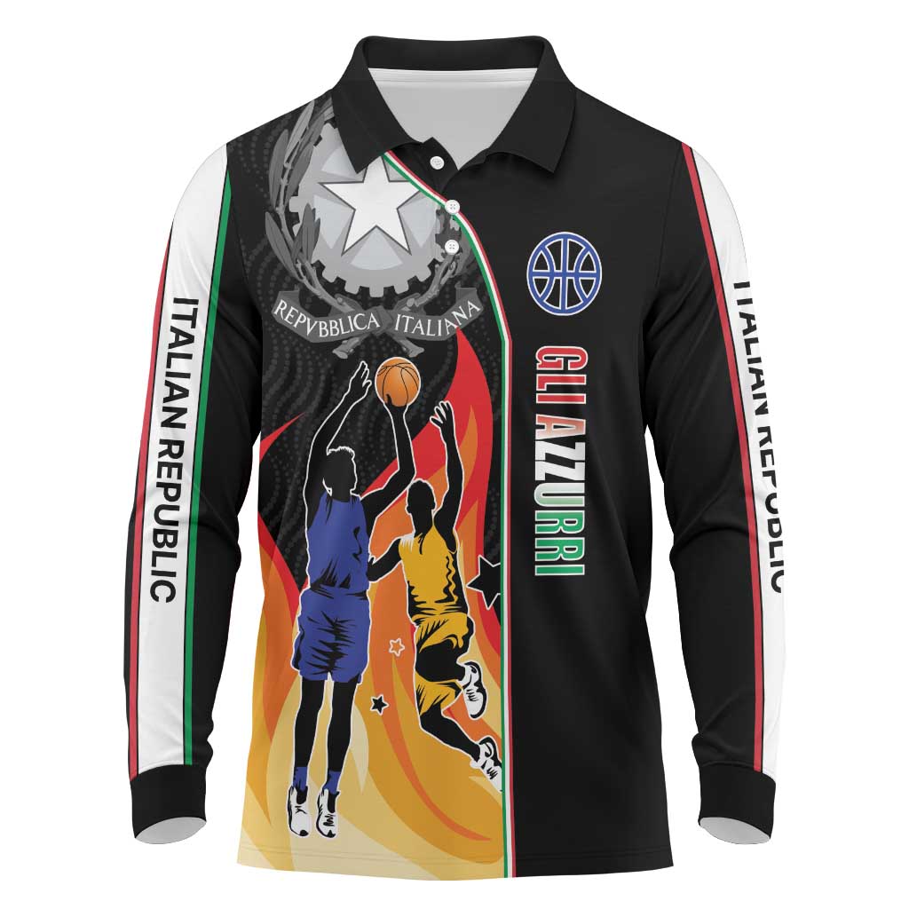 Custom Italian Republic Baketball Long Sleeve Polo Shirt Sporty Style