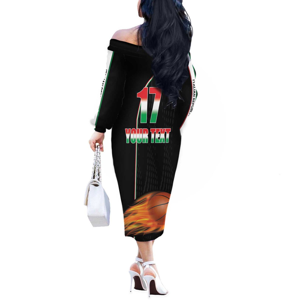 Custom Italian Republic Baketball Off The Shoulder Long Sleeve Dress Sporty Style