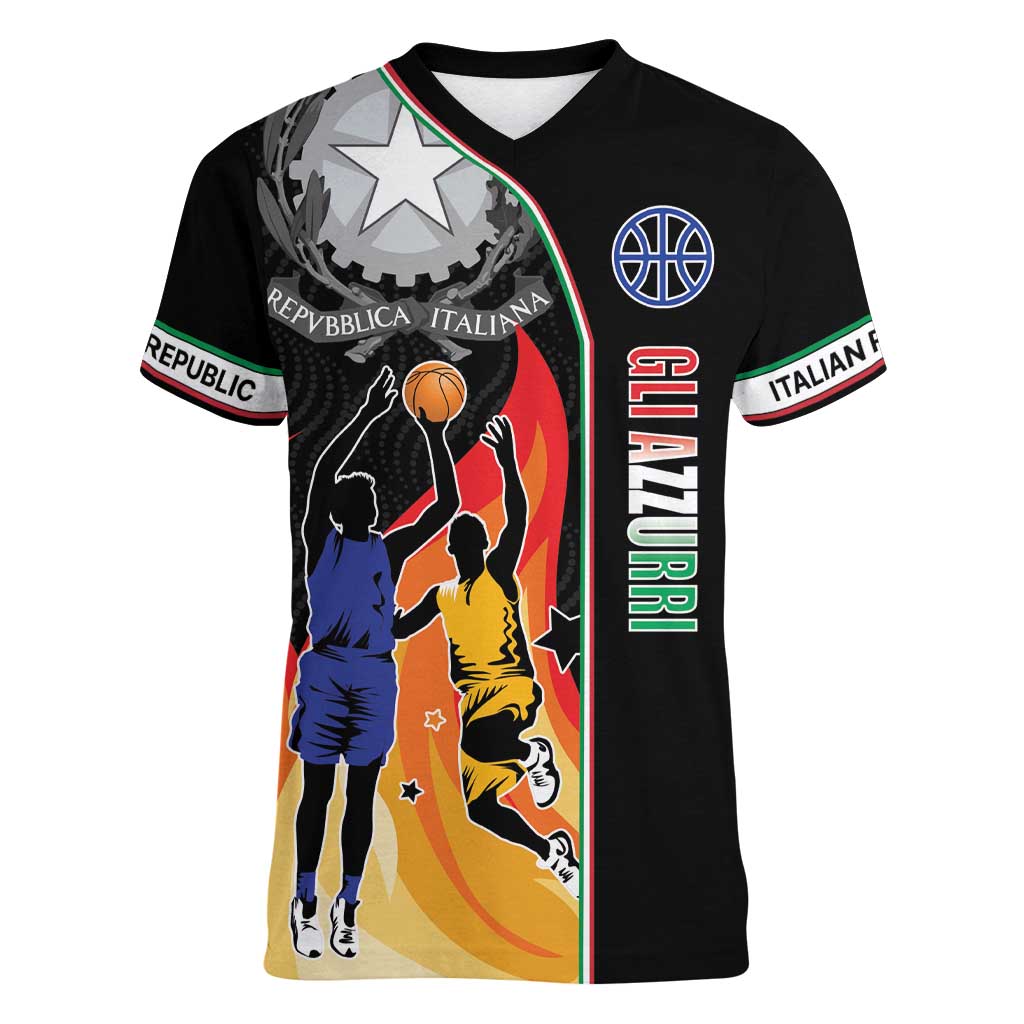Custom Italian Republic Baketball Women V-Neck T-Shirt Sporty Style