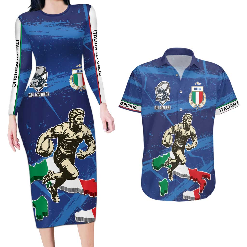 Italian Republic Rugby Custom Couples Matching Long Sleeve Bodycon Dress and Hawaiian Shirt Sporty Style