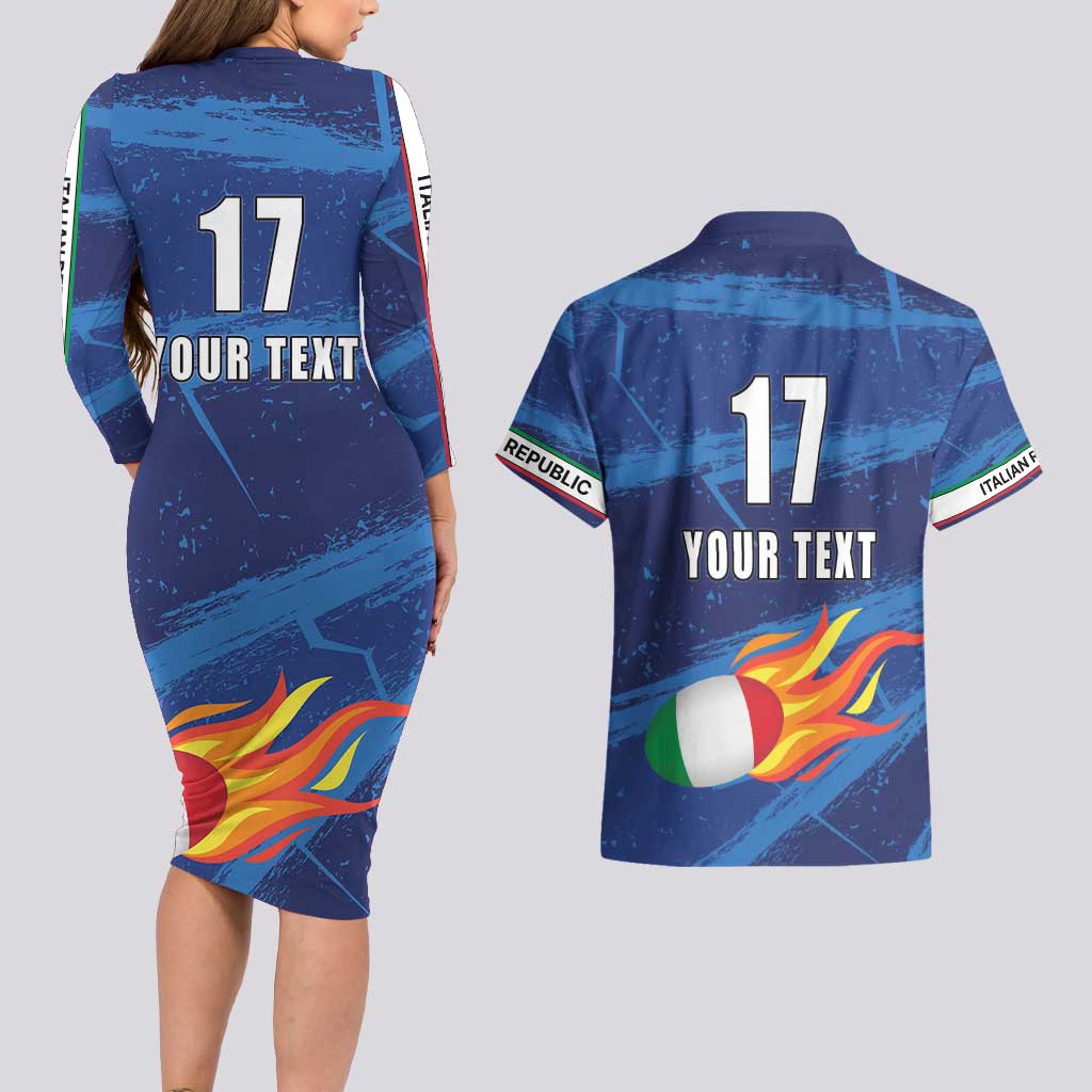 Italian Republic Rugby Custom Couples Matching Long Sleeve Bodycon Dress and Hawaiian Shirt Sporty Style