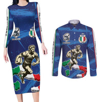 Italian Republic Rugby Custom Couples Matching Long Sleeve Bodycon Dress and Long Sleeve Button Shirt Sporty Style