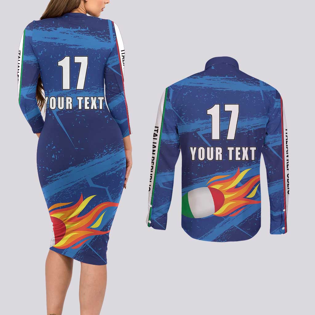 Italian Republic Rugby Custom Couples Matching Long Sleeve Bodycon Dress and Long Sleeve Button Shirt Sporty Style