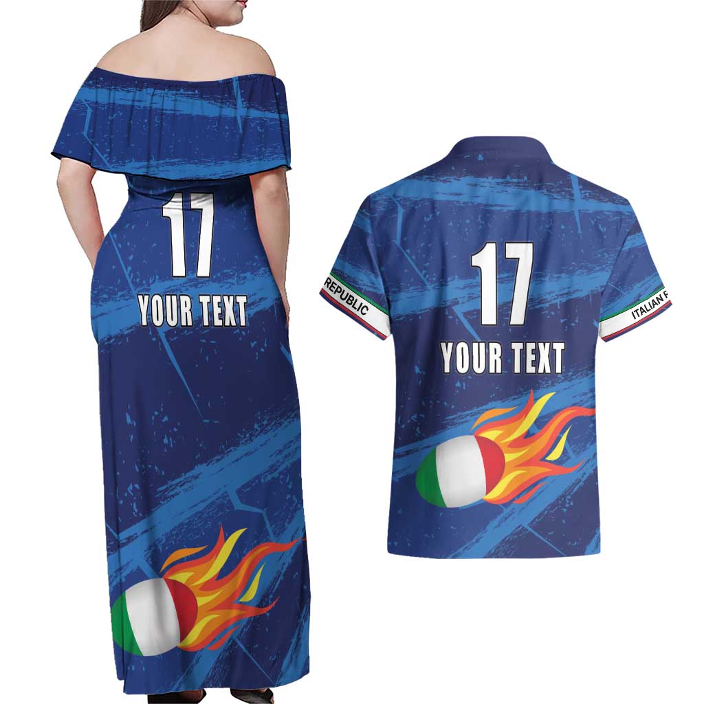 Italian Republic Rugby Custom Couples Matching Off Shoulder Maxi Dress and Hawaiian Shirt Sporty Style