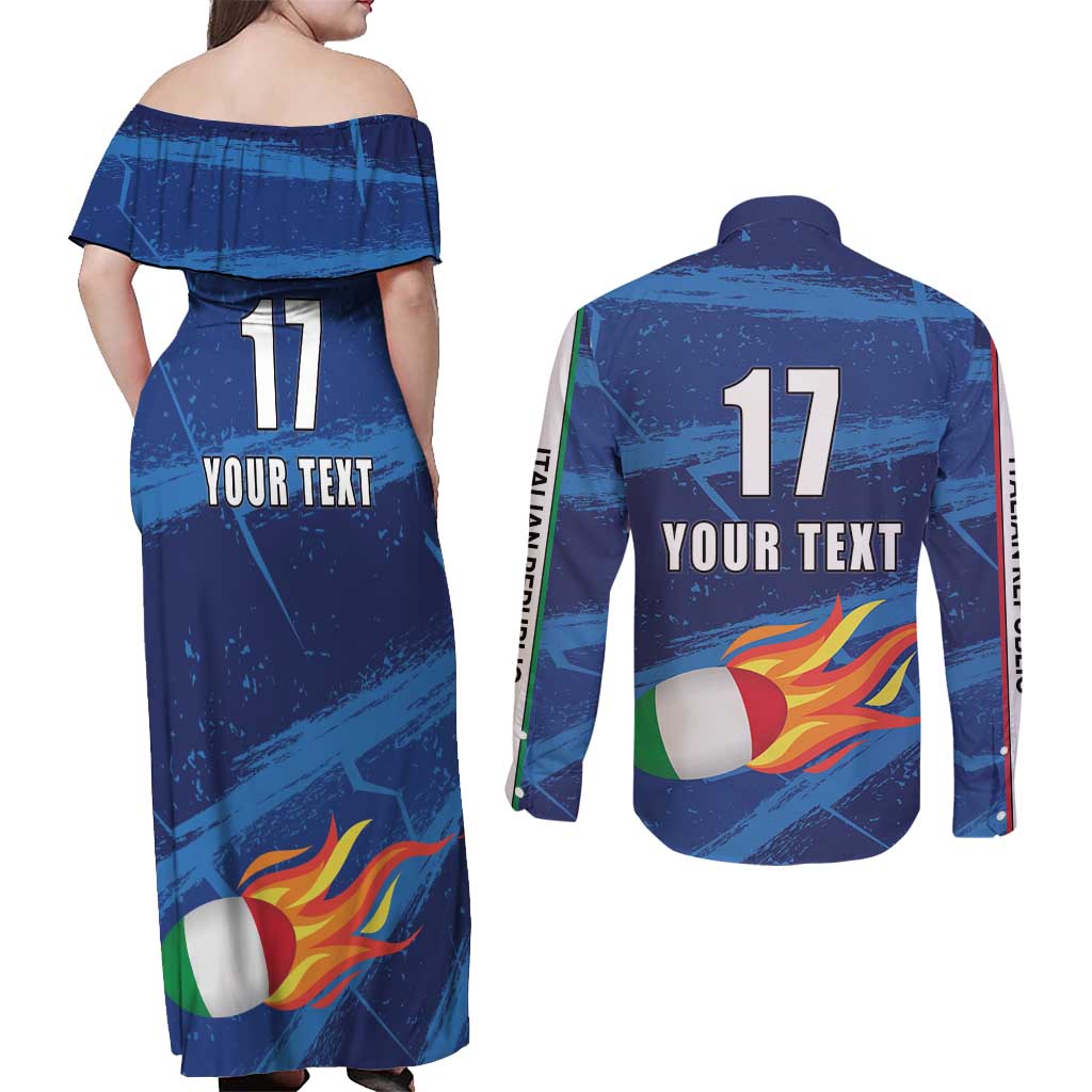 Italian Republic Rugby Custom Couples Matching Off Shoulder Maxi Dress and Long Sleeve Button Shirt Sporty Style