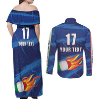 Italian Republic Rugby Custom Couples Matching Off Shoulder Maxi Dress and Long Sleeve Button Shirt Sporty Style