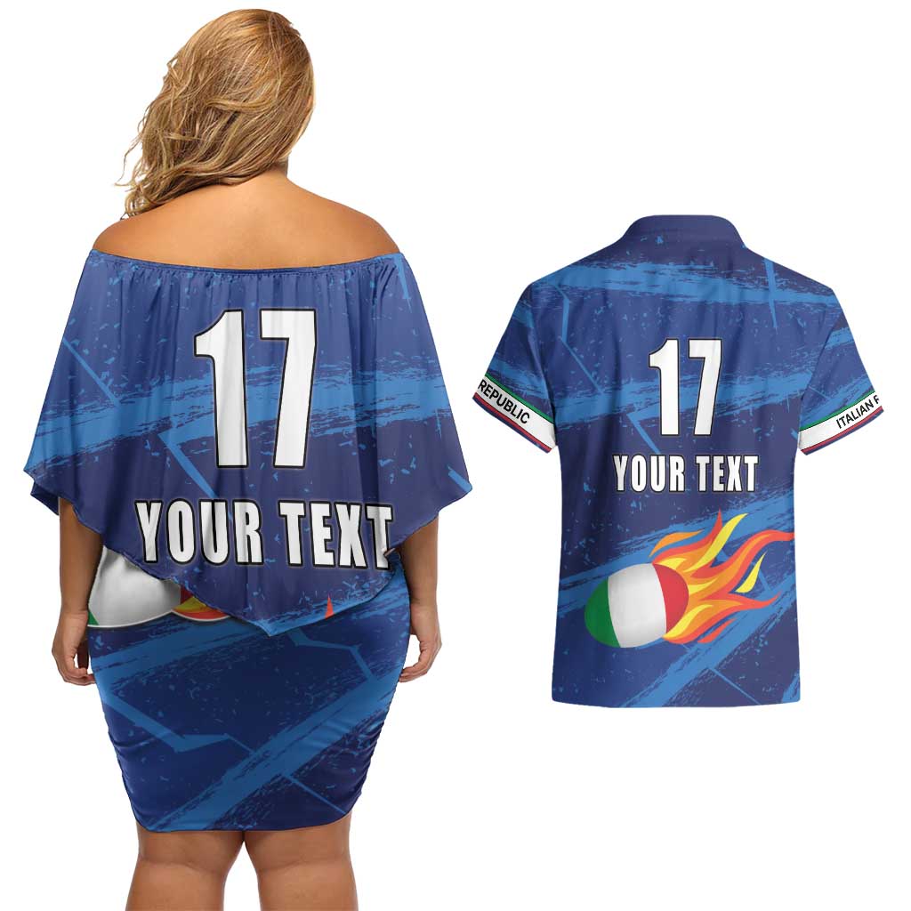 Italian Republic Rugby Custom Couples Matching Off Shoulder Short Dress and Hawaiian Shirt Sporty Style