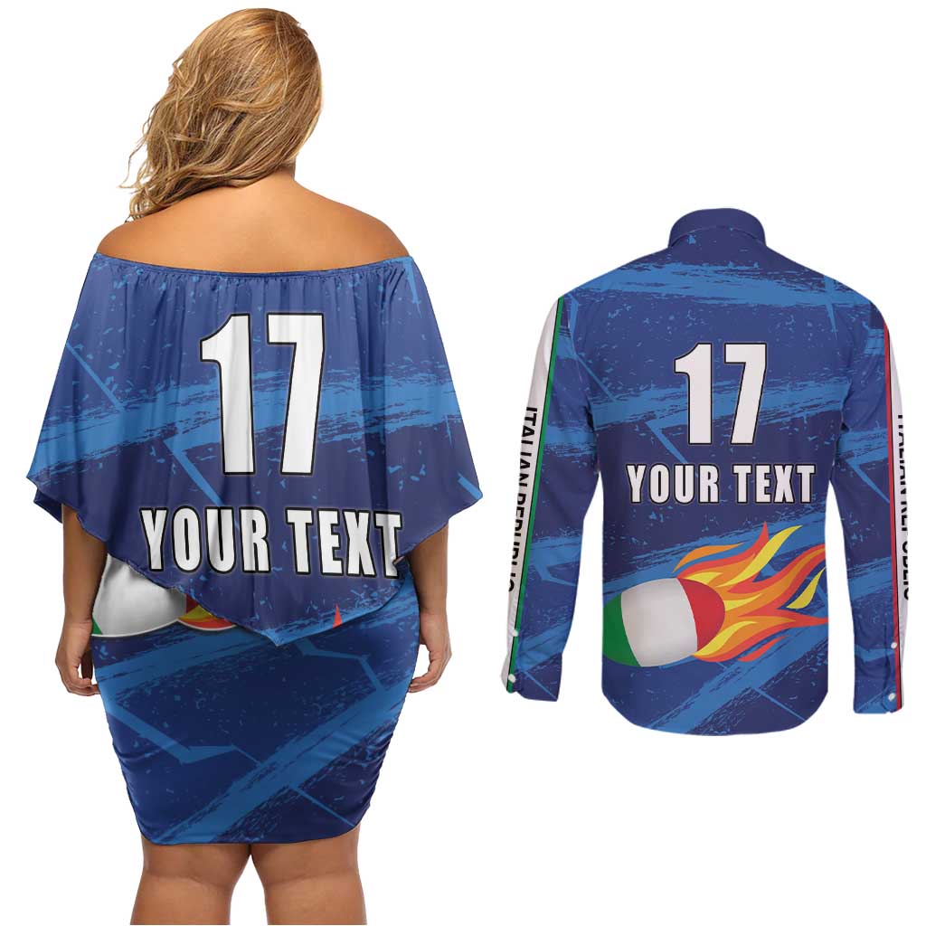 Italian Republic Rugby Custom Couples Matching Off Shoulder Short Dress and Long Sleeve Button Shirt Sporty Style