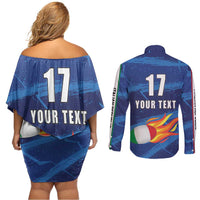 Italian Republic Rugby Custom Couples Matching Off Shoulder Short Dress and Long Sleeve Button Shirt Sporty Style