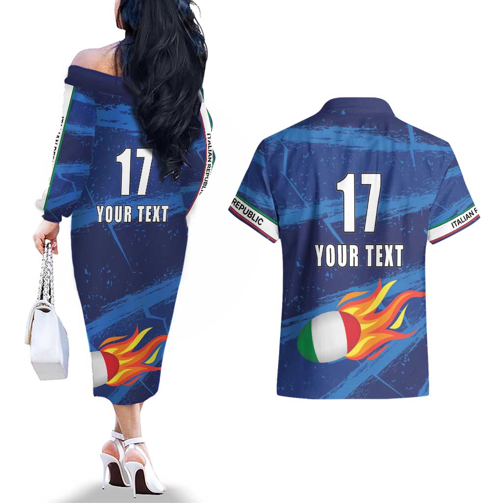 Italian Republic Rugby Custom Couples Matching Off The Shoulder Long Sleeve Dress and Hawaiian Shirt Sporty Style