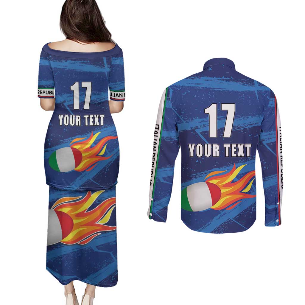 Italian Republic Rugby Custom Couples Matching Puletasi and Long Sleeve Button Shirt Sporty Style