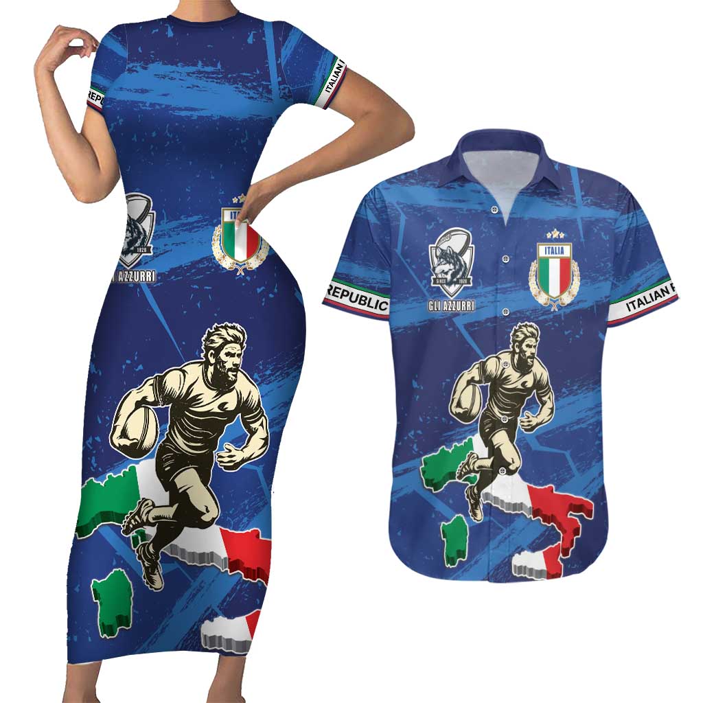 Italian Republic Rugby Custom Couples Matching Short Sleeve Bodycon Dress and Hawaiian Shirt Sporty Style