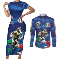 Italian Republic Rugby Custom Couples Matching Short Sleeve Bodycon Dress and Long Sleeve Button Shirt Sporty Style