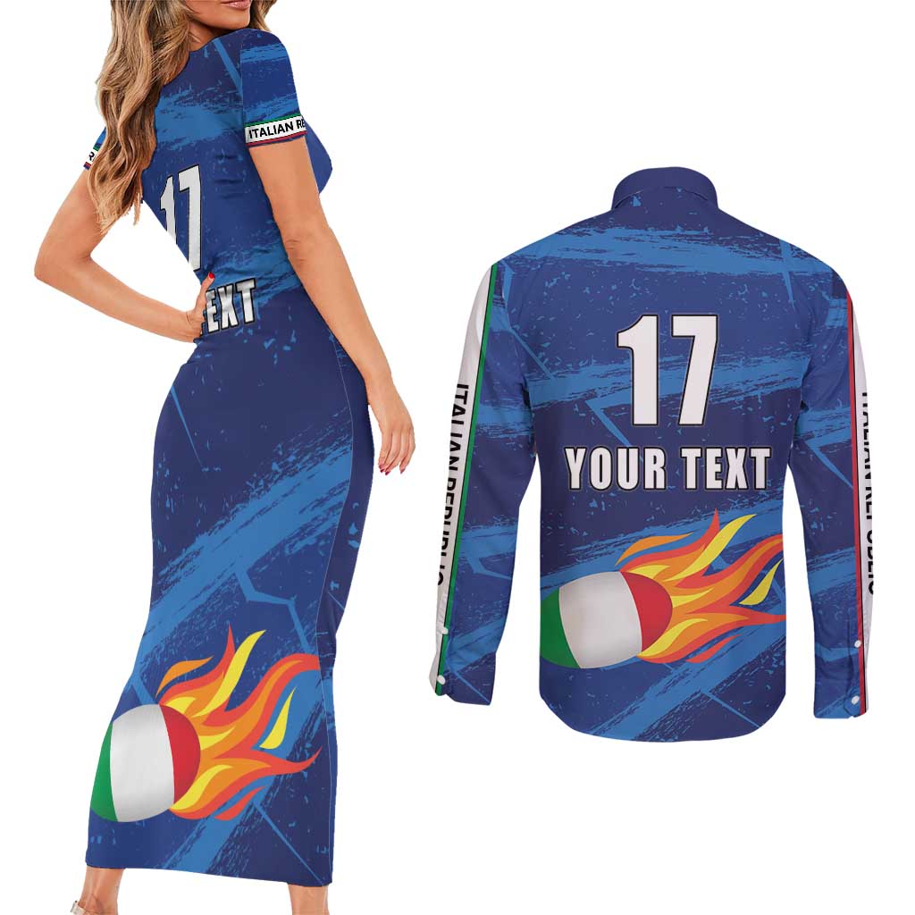 Italian Republic Rugby Custom Couples Matching Short Sleeve Bodycon Dress and Long Sleeve Button Shirt Sporty Style
