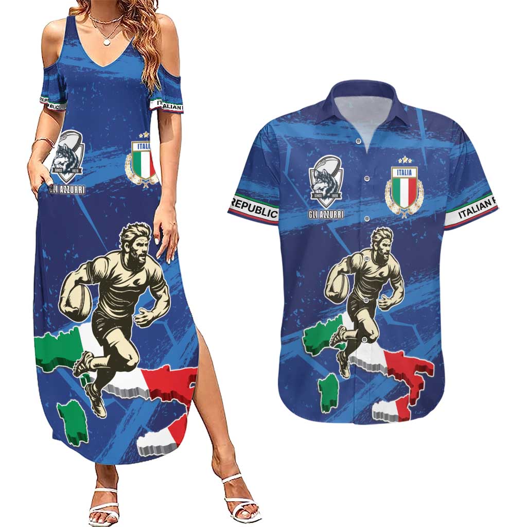 Italian Republic Rugby Custom Couples Matching Summer Maxi Dress and Hawaiian Shirt Sporty Style