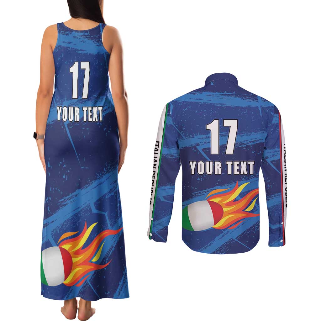 Italian Republic Rugby Custom Couples Matching Tank Maxi Dress and Long Sleeve Button Shirt Sporty Style