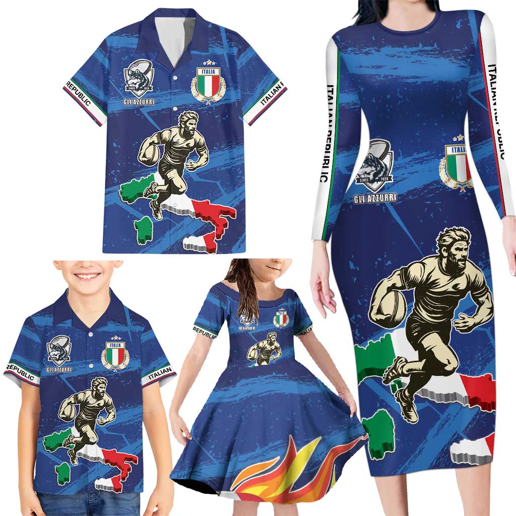 Italian Republic Rugby Custom Family Matching Long Sleeve Bodycon Dress and Hawaiian Shirt Sporty Style