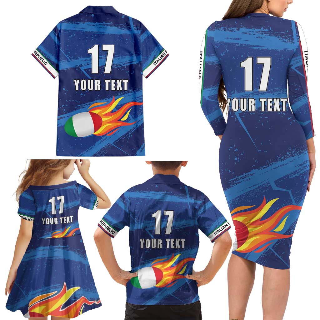 Italian Republic Rugby Custom Family Matching Long Sleeve Bodycon Dress and Hawaiian Shirt Sporty Style