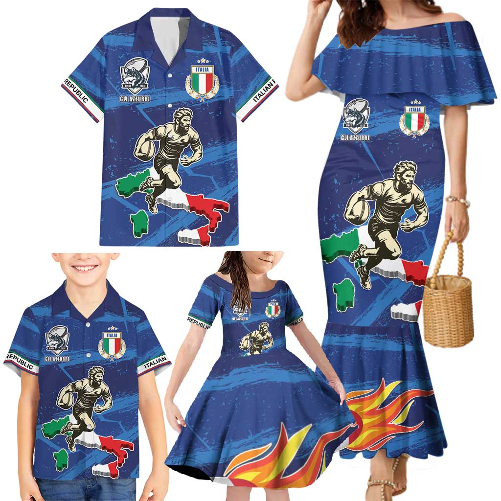 Italian Republic Rugby Custom Family Matching Mermaid Dress and Hawaiian Shirt Sporty Style