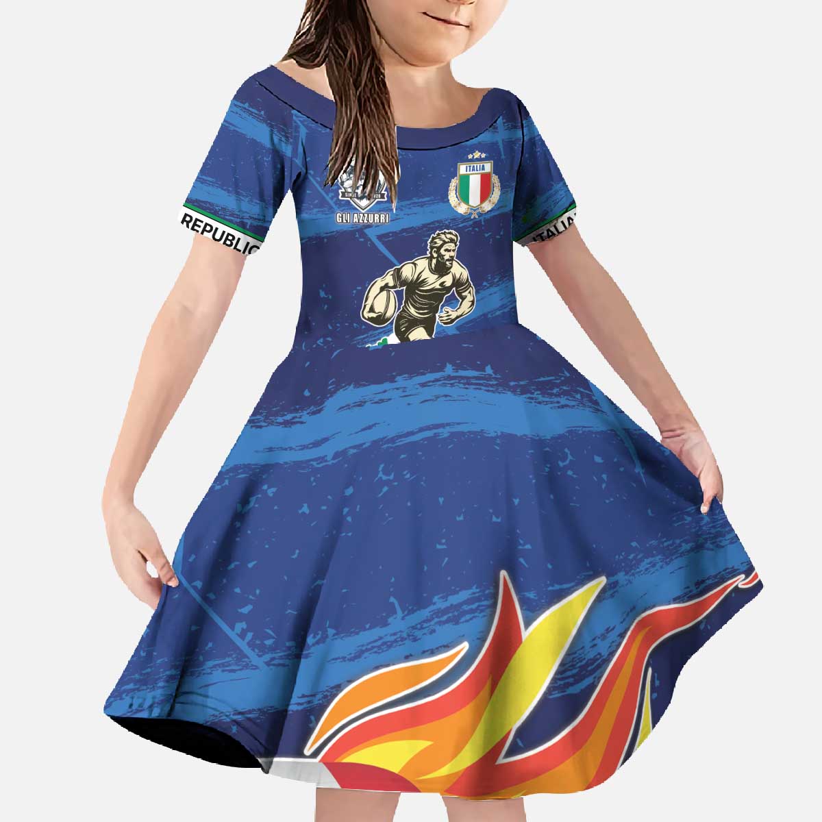 Italian Republic Rugby Custom Family Matching Off The Shoulder Long Sleeve Dress and Hawaiian Shirt Sporty Style