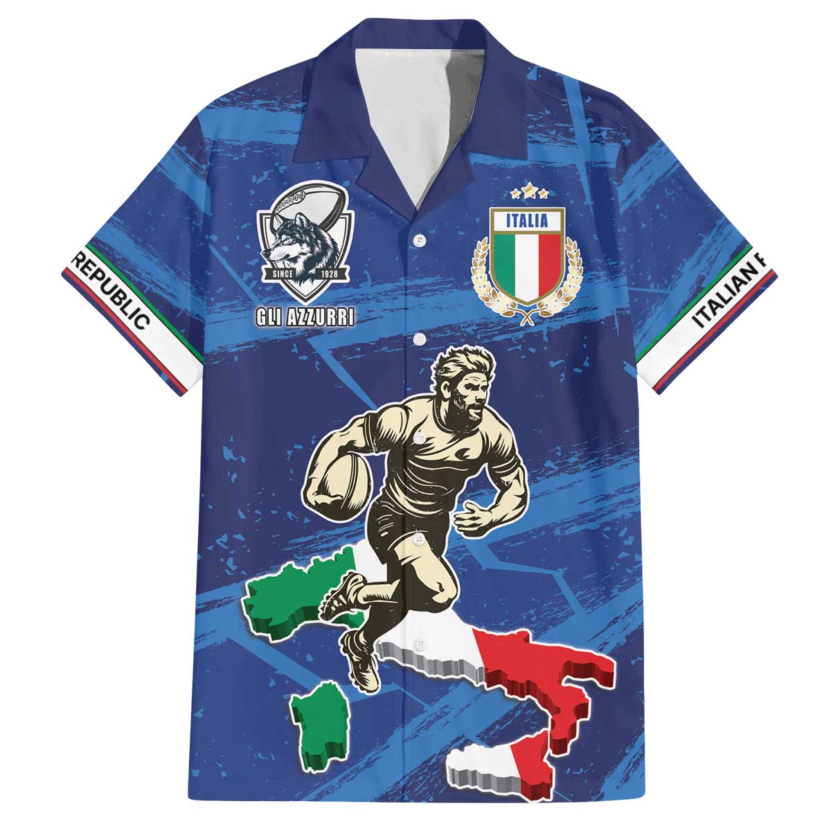 Italian Republic Rugby Custom Family Matching Off The Shoulder Long Sleeve Dress and Hawaiian Shirt Sporty Style