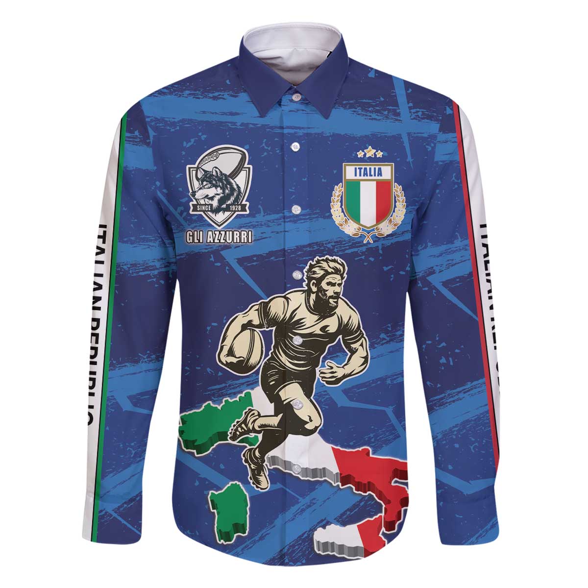 Italian Republic Rugby Custom Family Matching Off The Shoulder Long Sleeve Dress and Hawaiian Shirt Sporty Style