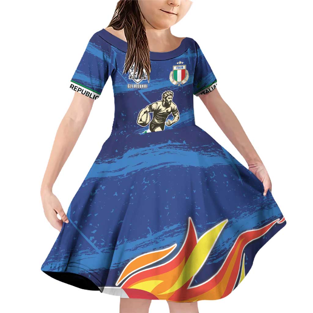 Italian Republic Rugby Custom Family Matching Off Shoulder Short Dress and Hawaiian Shirt Sporty Style