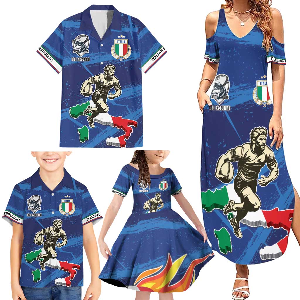 Italian Republic Rugby Custom Family Matching Summer Maxi Dress and Hawaiian Shirt Sporty Style
