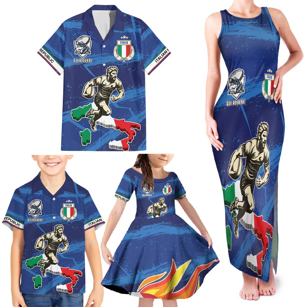 Italian Republic Rugby Custom Family Matching Tank Maxi Dress and Hawaiian Shirt Sporty Style