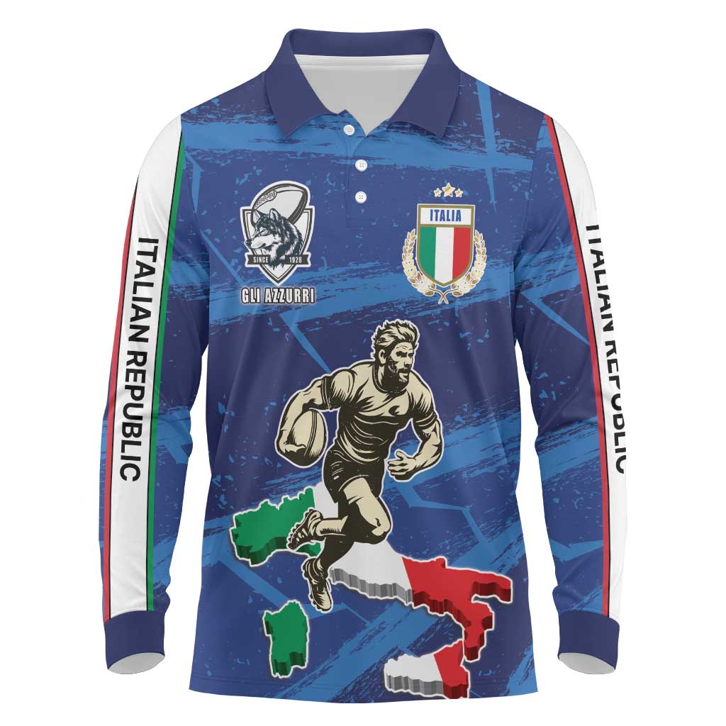 Italian Republic Rugby Custom Long Sleeve Polo Shirt Sporty Style
