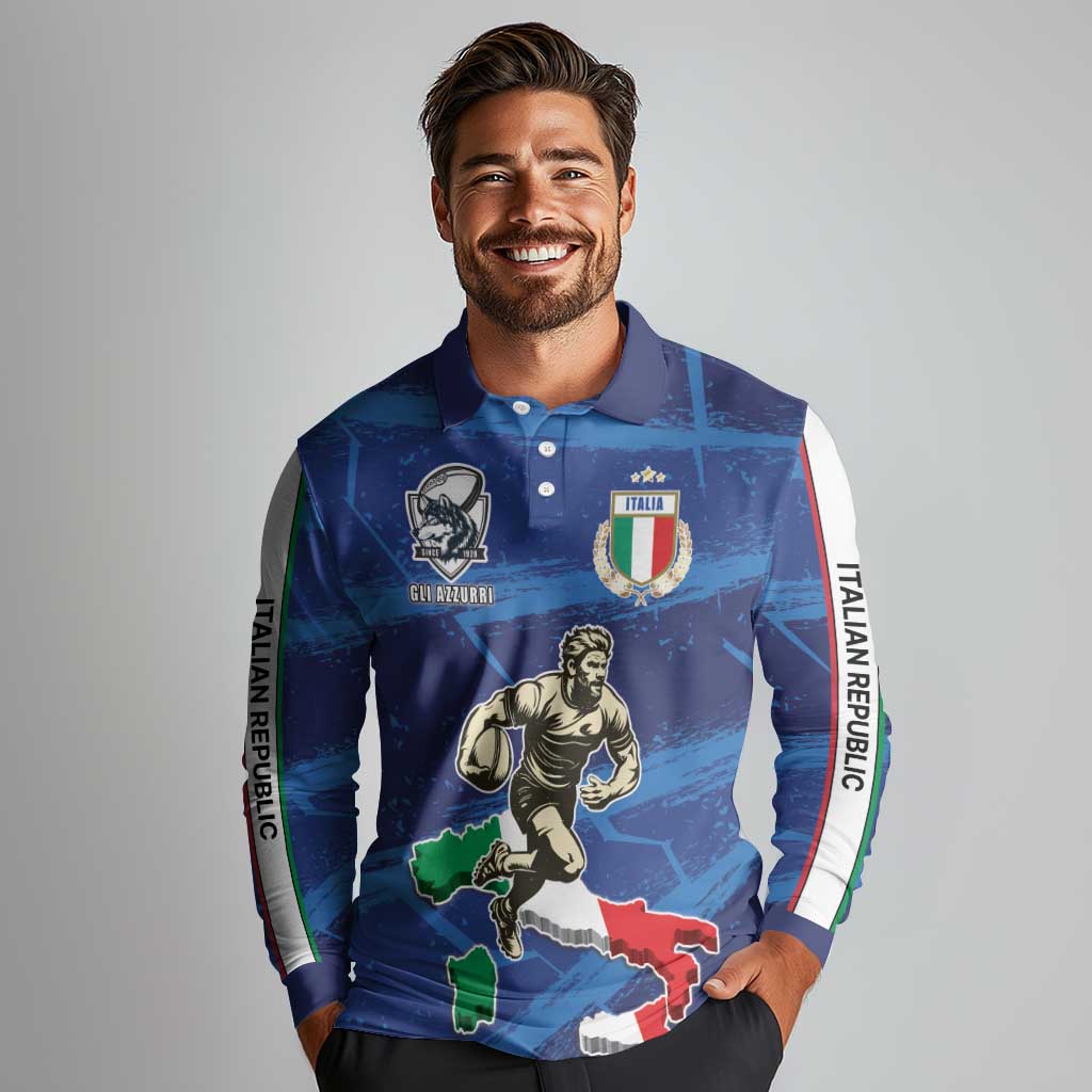 Italian Republic Rugby Custom Long Sleeve Polo Shirt Sporty Style
