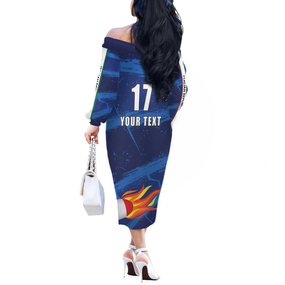 Italian Republic Rugby Custom Off The Shoulder Long Sleeve Dress Sporty Style