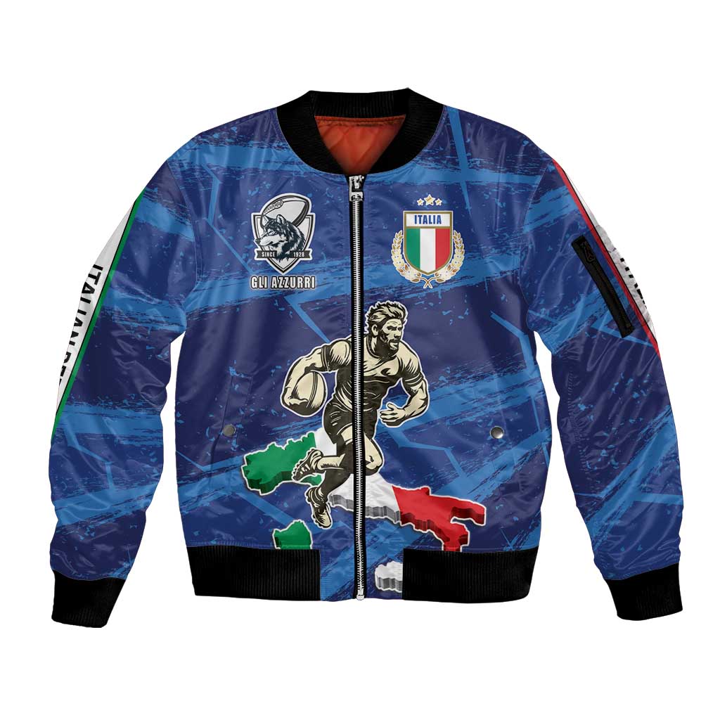 Italian Republic Rugby Custom Sleeve Zip Bomber Jacket Sporty Style