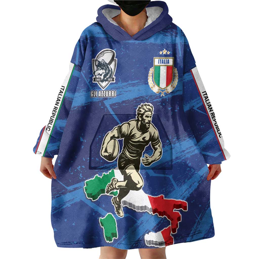 Italian Republic Rugby Custom Wearable Blanket Hoodie Sporty Style