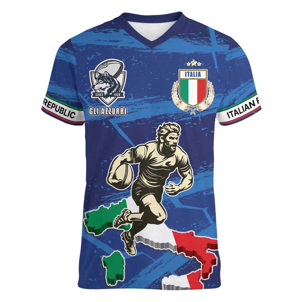 Italian Republic Rugby Custom Women V-Neck T-Shirt Sporty Style