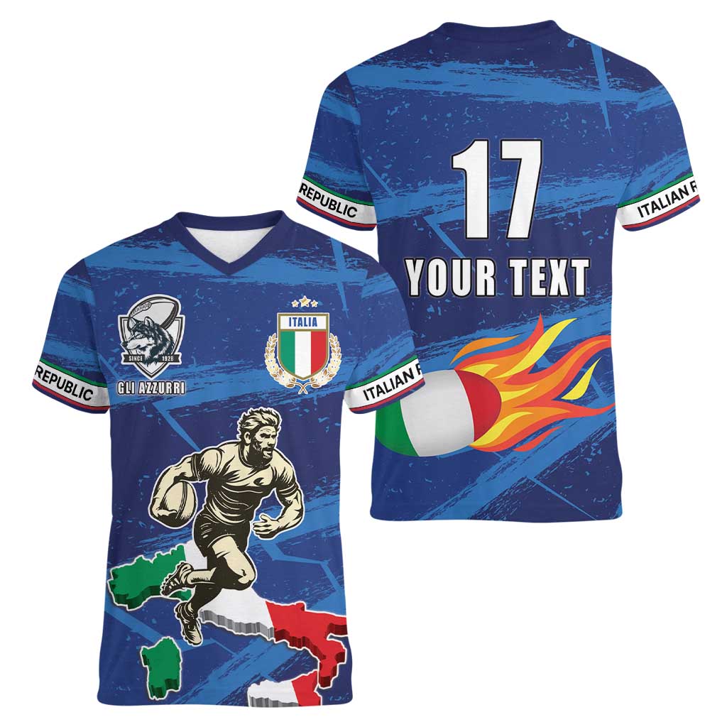 Italian Republic Rugby Custom Women V-Neck T-Shirt Sporty Style