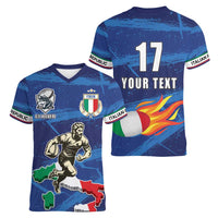 Italian Republic Rugby Custom Women V-Neck T-Shirt Sporty Style