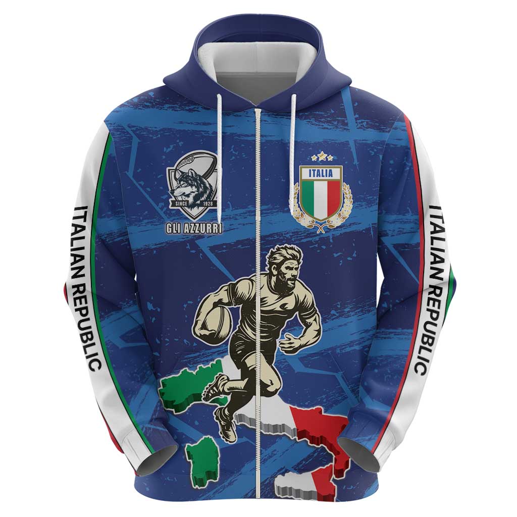 Italian Republic Rugby Custom Zip Hoodie Sporty Style