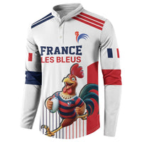 France Rugby Custom Button Sweatshirt Come on Les Bleus White Style