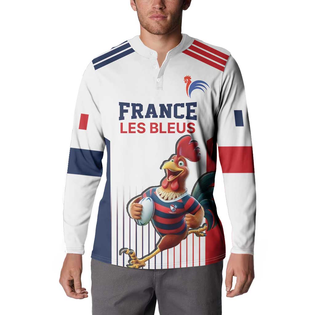 France Rugby Custom Button Sweatshirt Come on Les Bleus White Style