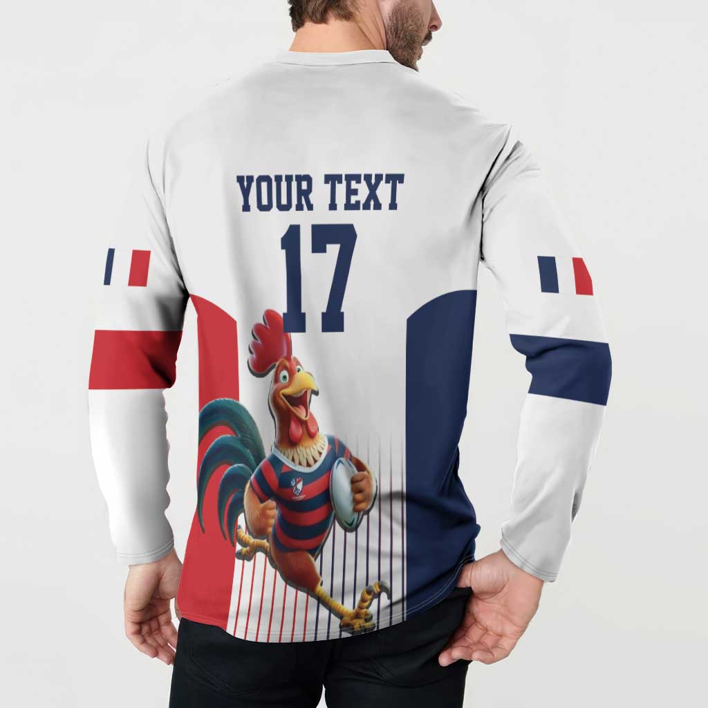 France Rugby Custom Button Sweatshirt Come on Les Bleus White Style