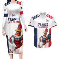 France Rugby Custom Couples Matching Long Sleeve Bodycon Dress and Hawaiian Shirt Come on Les Bleus White Style