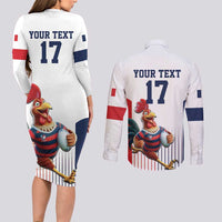 France Rugby Custom Couples Matching Long Sleeve Bodycon Dress and Long Sleeve Button Shirt Come on Les Bleus White Style